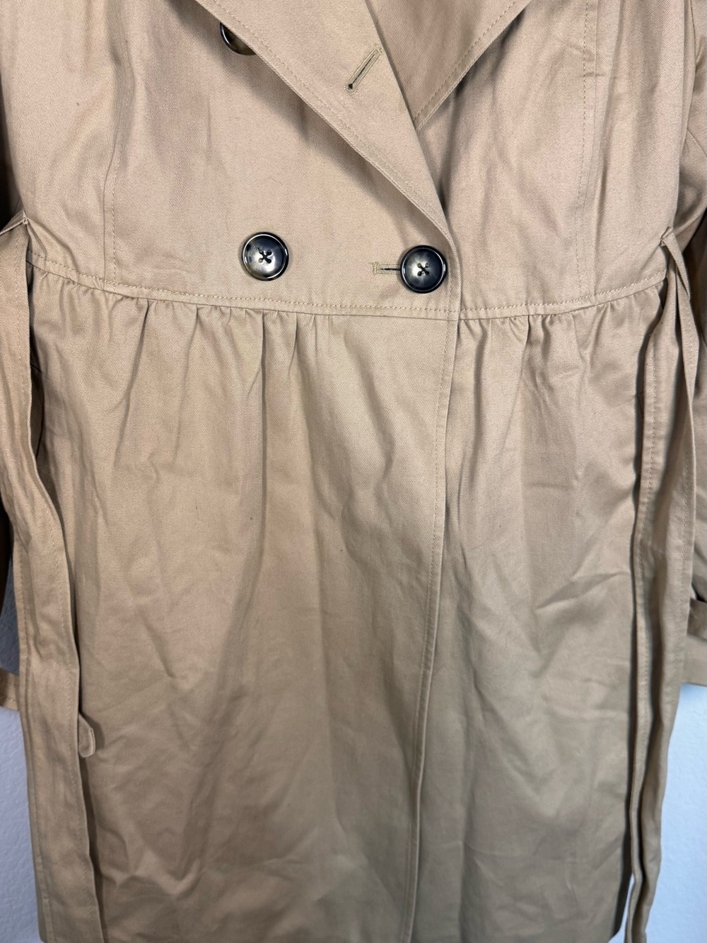 Liz Lange Maternity Trench Coat XXL Tan  Cotton Belted Classic Jacket Pregnancy - Picture 7 of 14